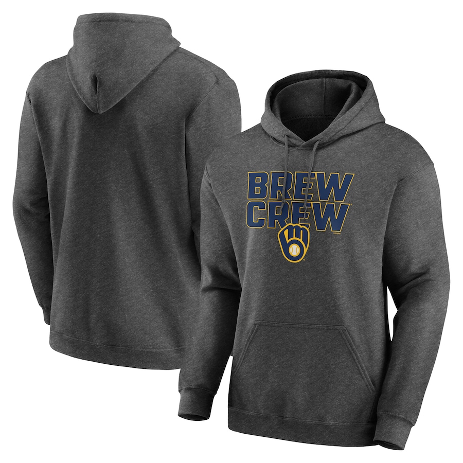 Men's Milwaukee Brewers Heathered Charcoal Victory Earned Pullover Hoodie Men's Milwaukee Brewers Heathered Charcoal Victory Earned Pullover Hoodie