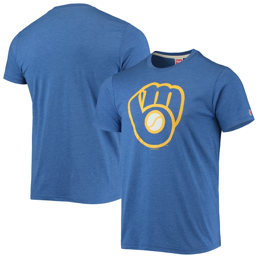 Men's Milwaukee Brewers Homage Royal Hand-Drawn Logo Tri-Blend T-Shirt Men's Milwaukee Brewers Homage Royal Hand-Drawn Logo Tri-Blend T-Shirt