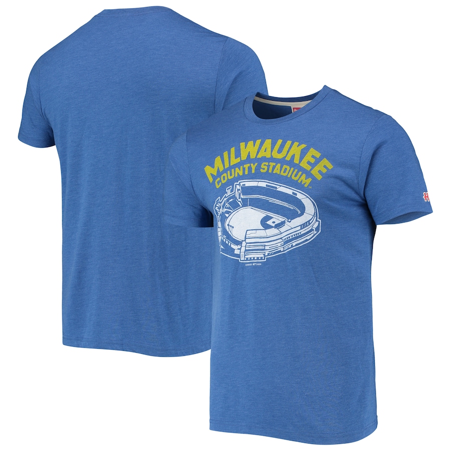 Men's Milwaukee Brewers Homage Royal Milwaukee County Stadium Tri-Blend T-Shirt