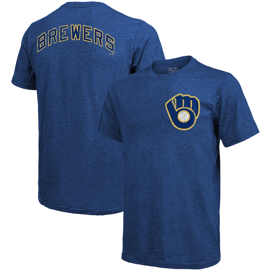 Men's Milwaukee Brewers Majestic Threads Royal Throwback Logo Tri-Blend T-Shirt Men's Milwaukee Brewers Majestic Threads Royal Throwback Logo Tri-Blend T-Shirt