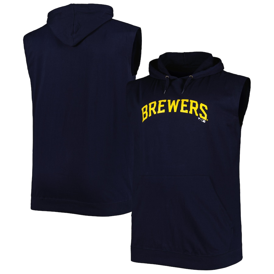 Men's Milwaukee Brewers Navy Jersey Pullover Muscle Hoodie Men's Milwaukee Brewers Navy Jersey Pullover Muscle Hoodie