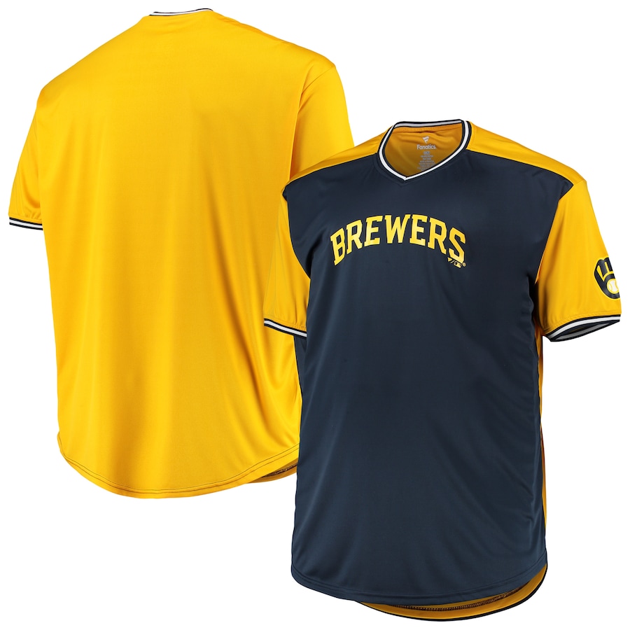 Men's Milwaukee Brewers Navy/Gold Solid V-Neck T-Shirt