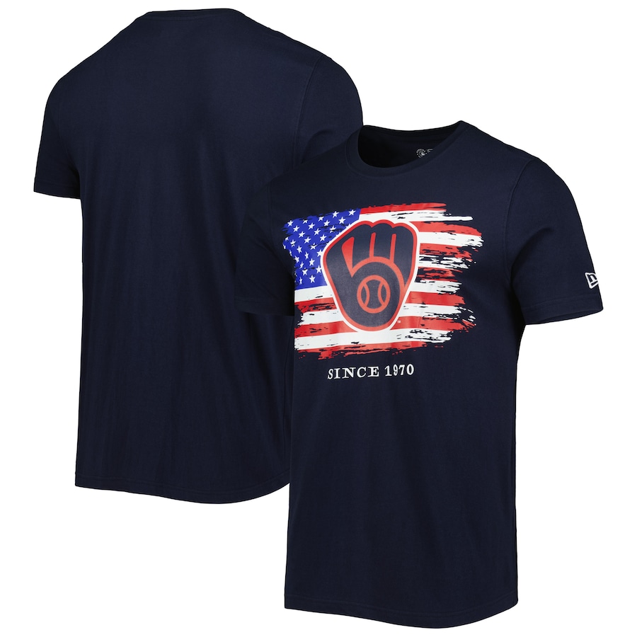 Men's Milwaukee Brewers New Era Navy 4th of July Jersey T-Shirt