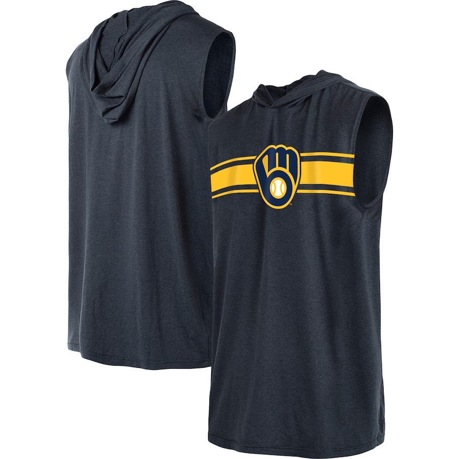 Men's Milwaukee Brewers New Era Navy Sleeveless Pullover Hoodie Men's Milwaukee Brewers New Era Navy Sleeveless Pullover Hoodie