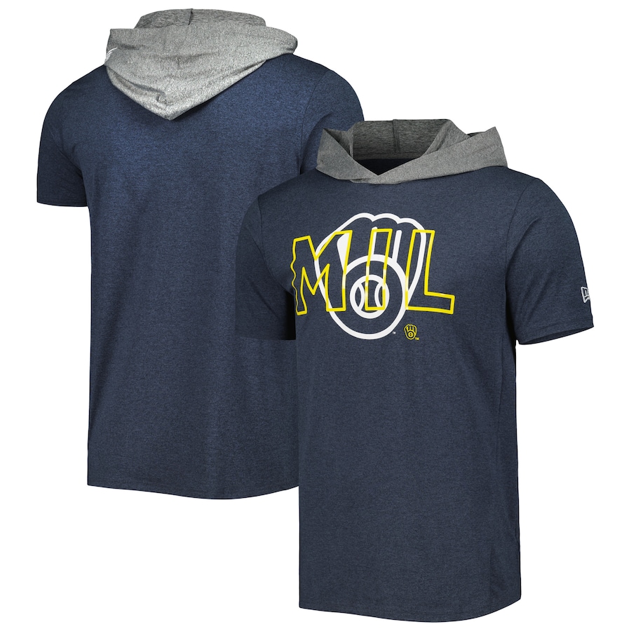 Men's Milwaukee Brewers New Era Navy Team Hoodie T-Shirt