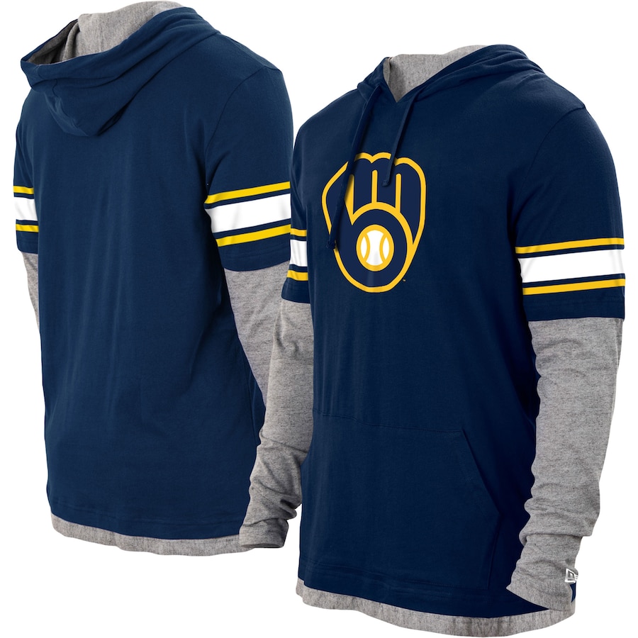 Men's Milwaukee Brewers New Era Navy Twofer Pullover Hoodie Men's Milwaukee Brewers New Era Navy Twofer Pullover Hoodie