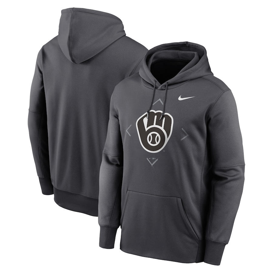 Men's Milwaukee Brewers Nike Anthracite Bracket Icon Performance Pullover Hoodie
