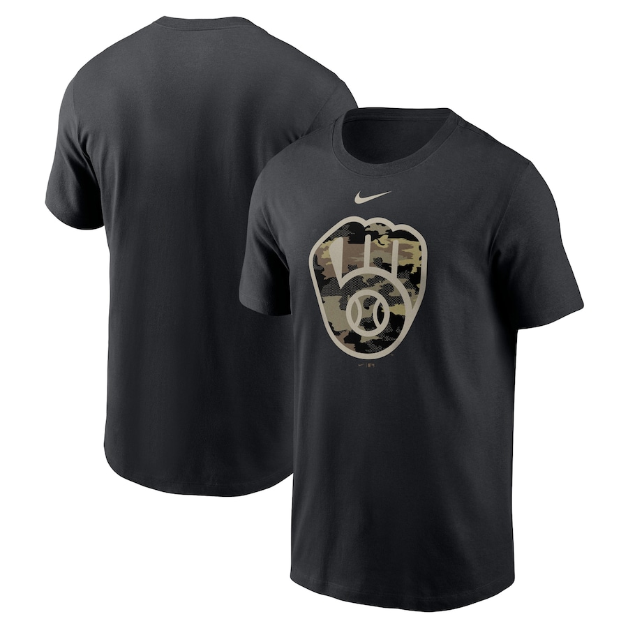 Men's Milwaukee Brewers Nike Black Team Camo Logo T-Shirt Men's Milwaukee Brewers Nike Black Team Camo Logo T-Shirt