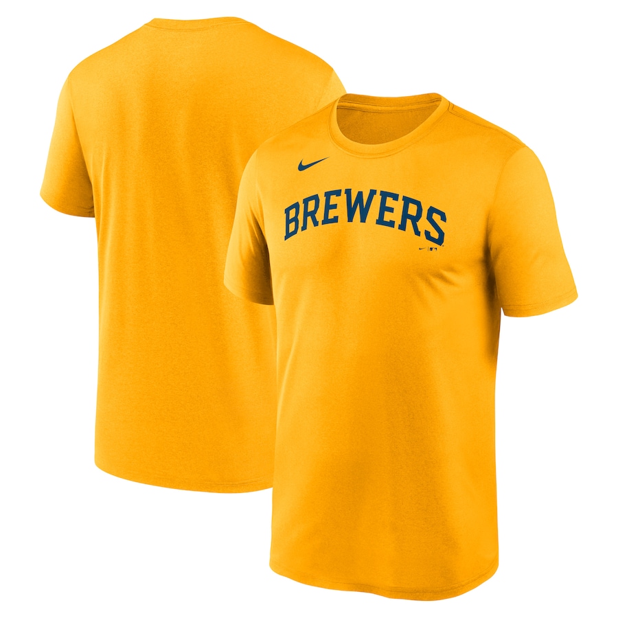 Men's Milwaukee Brewers Nike Gold New Legend Wordmark T-Shirt Men's Milwaukee Brewers Nike Gold New Legend Wordmark T-Shirt