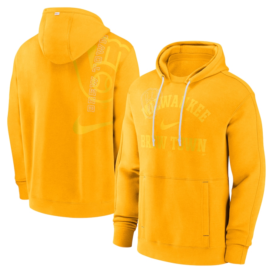 Men's Milwaukee Brewers Nike Gold Statement Ball Game Pullover Hoodie Men's Milwaukee Brewers Nike Gold Statement Ball Game Pullover Hoodie