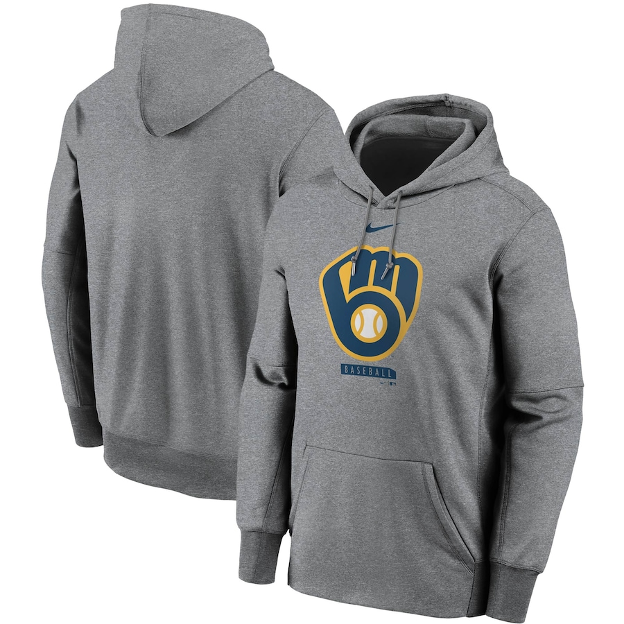Men's Milwaukee Brewers Nike Gray Logo Therma Performance Pullover Hoodie