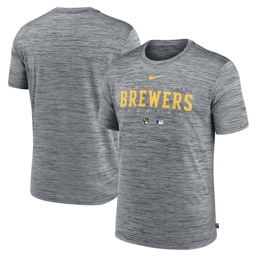 Men's Milwaukee Brewers Nike Heather Gray Authentic Collection Velocity Performance Practice T-Shirt