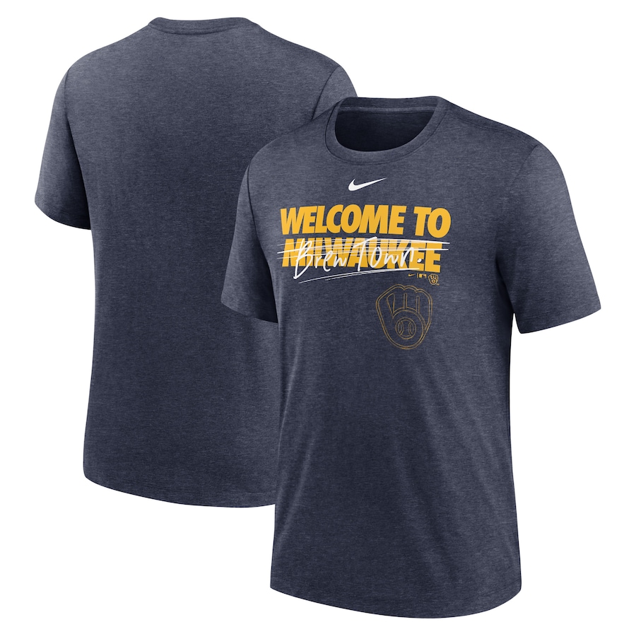 Men's Milwaukee Brewers Nike Heather Navy Home Spin Tri-Blend T-Shirt Men's Milwaukee Brewers Nike Heather Navy Home Spin Tri-Blend T-Shirt