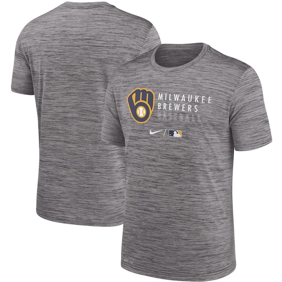 Men's Milwaukee Brewers Nike Heathered Gray Authentic Collection Velocity Practice Performance T-Shirt