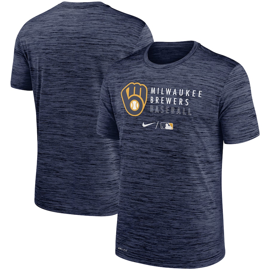 Men's Milwaukee Brewers Nike Heathered Navy Authentic Collection Velocity Practice Performance T-Shirt