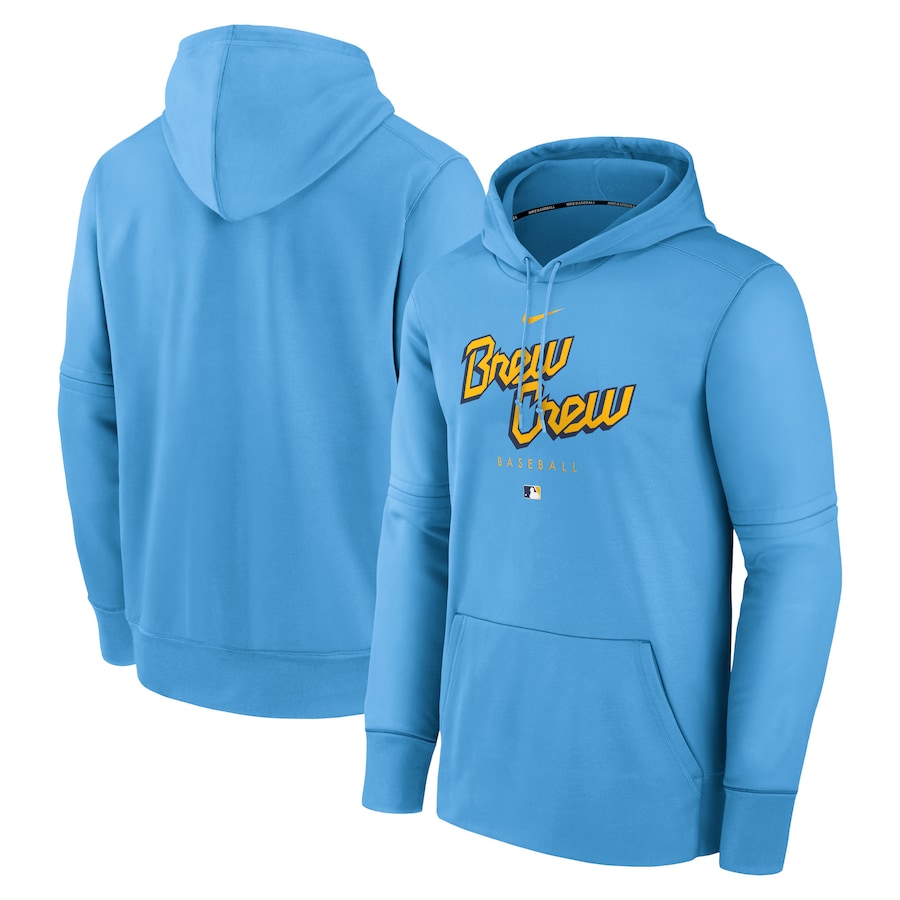 Men's Milwaukee Brewers Nike Light Blue City Connect Pregame Performance Pullover Hoodie