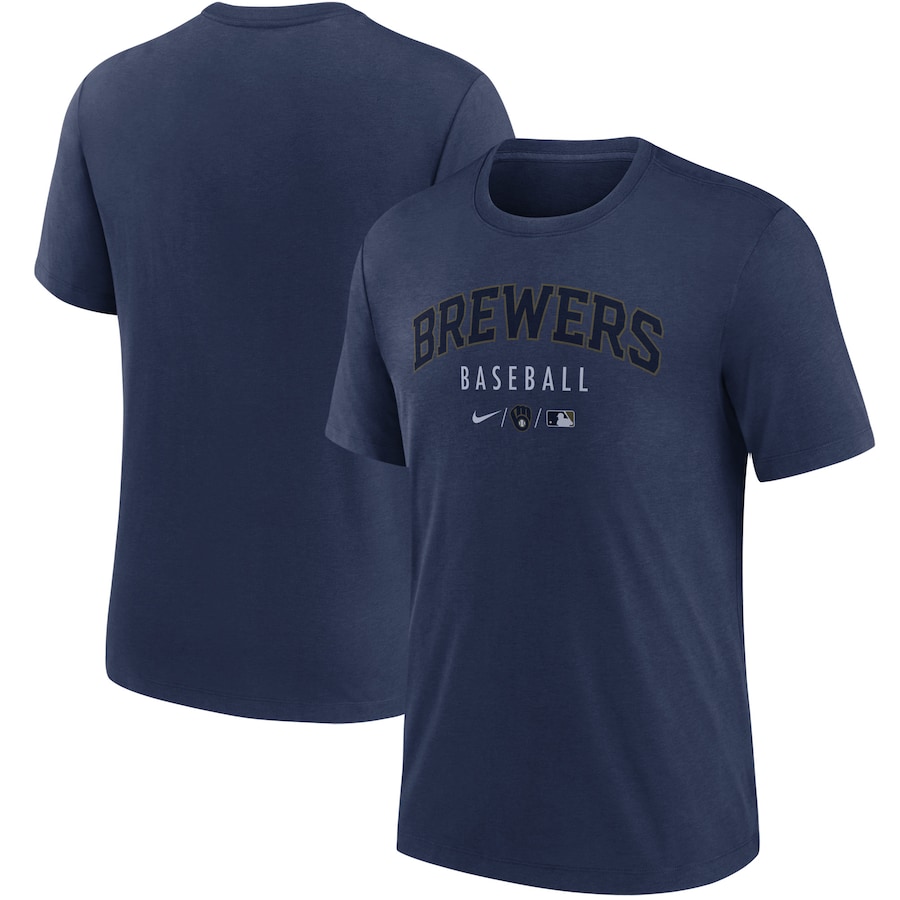 Men's Milwaukee Brewers Nike Navy Authentic Collection Early Work Performance Tri-Blend T-Shirt