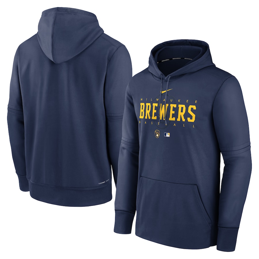 Men's Milwaukee Brewers Nike Navy Authentic Collection Pregame Performance Pullover Hoodie Men's Milwaukee Brewers Nike Navy Authentic Collection Pregame Performance Pullover Hoodie