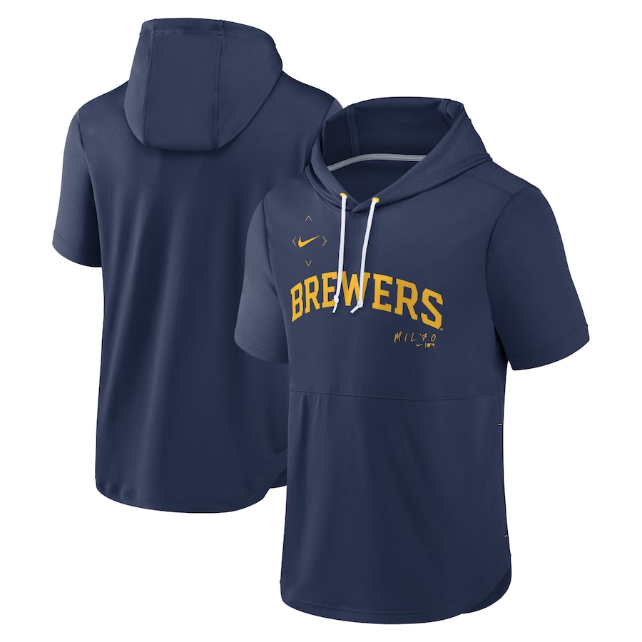 Men's Milwaukee Brewers Nike Navy Springer Short Sleeve Team Pullover Hoodie Men's Milwaukee Brewers Nike Navy Springer Short Sleeve Team Pullover Hoodie