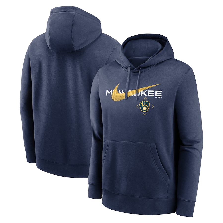 Men's Milwaukee Brewers Nike Navy Swoosh NeighborHOOD Pullover Hoodie Men's Milwaukee Brewers Nike Navy Swoosh NeighborHOOD Pullover Hoodie