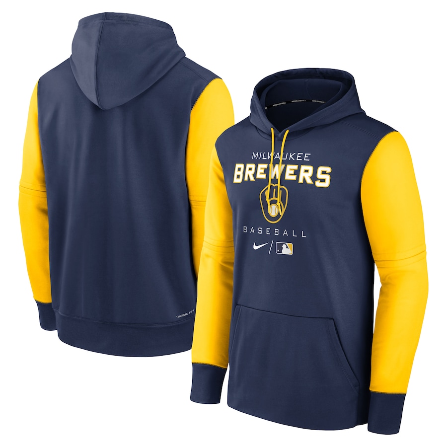 Men's Milwaukee Brewers Nike Navy/Gold Authentic Collection Performance Hoodie Men's Milwaukee Brewers Nike Navy/Gold Authentic Collection Performance Hoodie