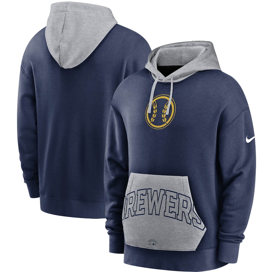 Men's Milwaukee Brewers Nike Navy/Gray Heritage Tri-Blend Pullover Hoodie