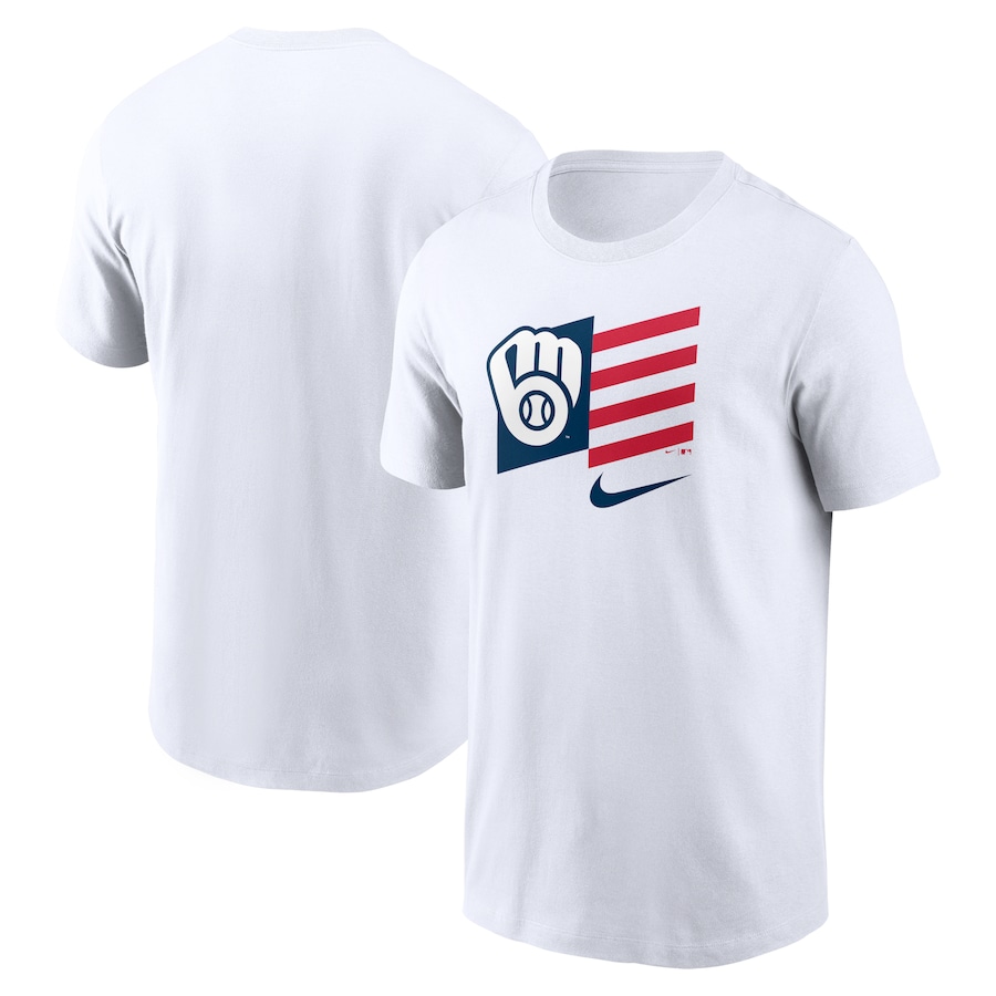 Men's Milwaukee Brewers Nike White Americana Flag T-Shirt