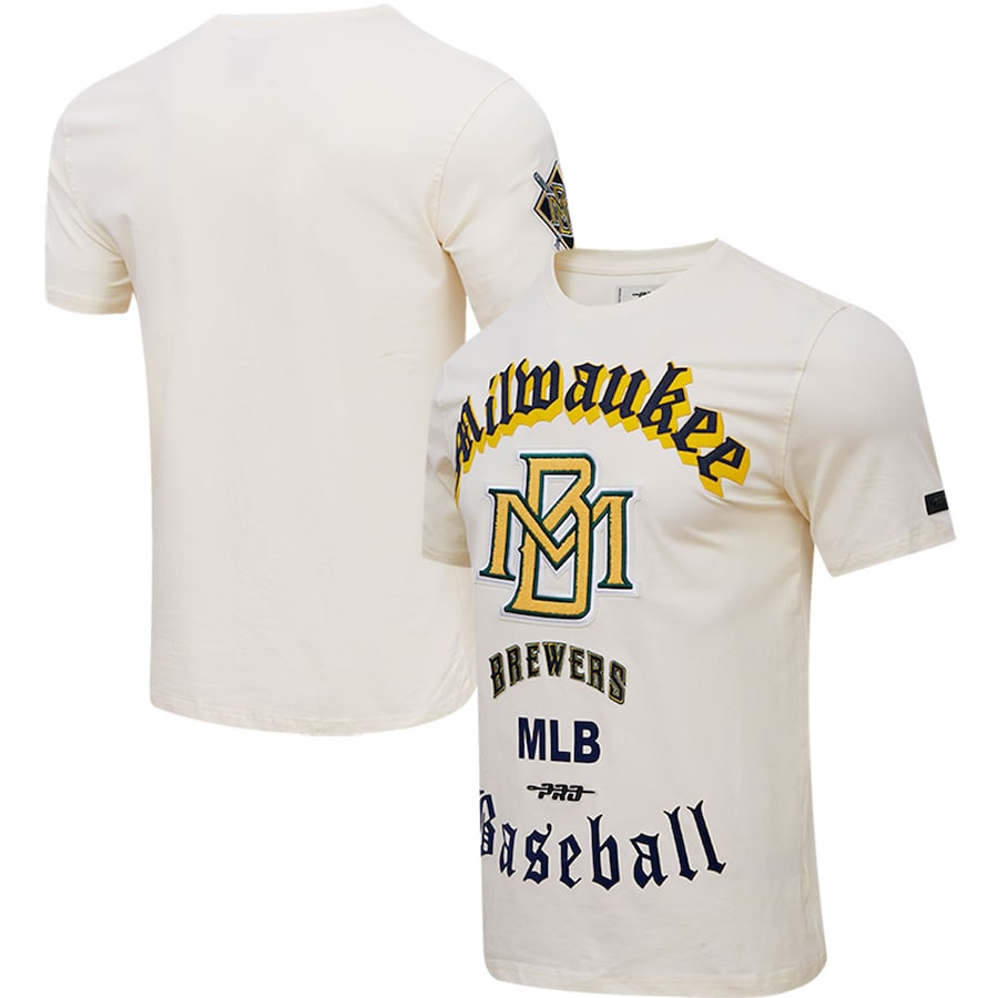 Men's Milwaukee Brewers Pro Standard Cream Cooperstown Collection Old English T-Shirt