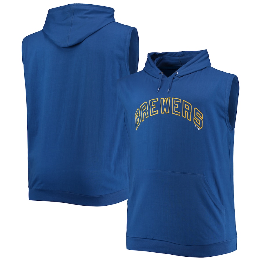 Men's Milwaukee Brewers Royal Jersey Muscle Sleeveless Pullover Hoodie Men's Milwaukee Brewers Royal Jersey Muscle Sleeveless Pullover Hoodie