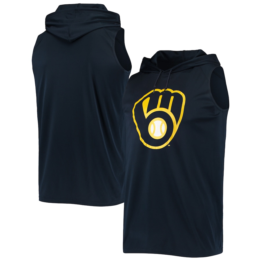 Men's Milwaukee Brewers Stitches Navy Sleeveless Pullover Hoodie Men's Milwaukee Brewers Stitches Navy Sleeveless Pullover Hoodie