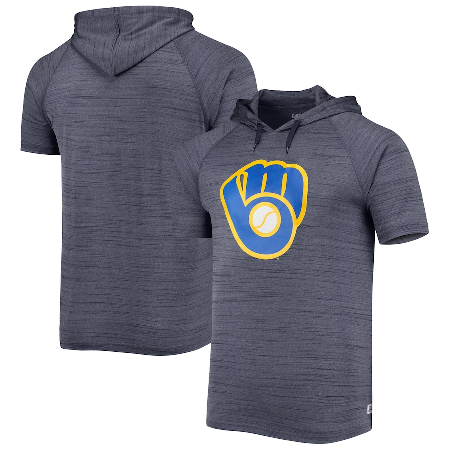 Men's Milwaukee Brewers Stitches Navy Space-Dye Raglan Hoodie T-Shirt