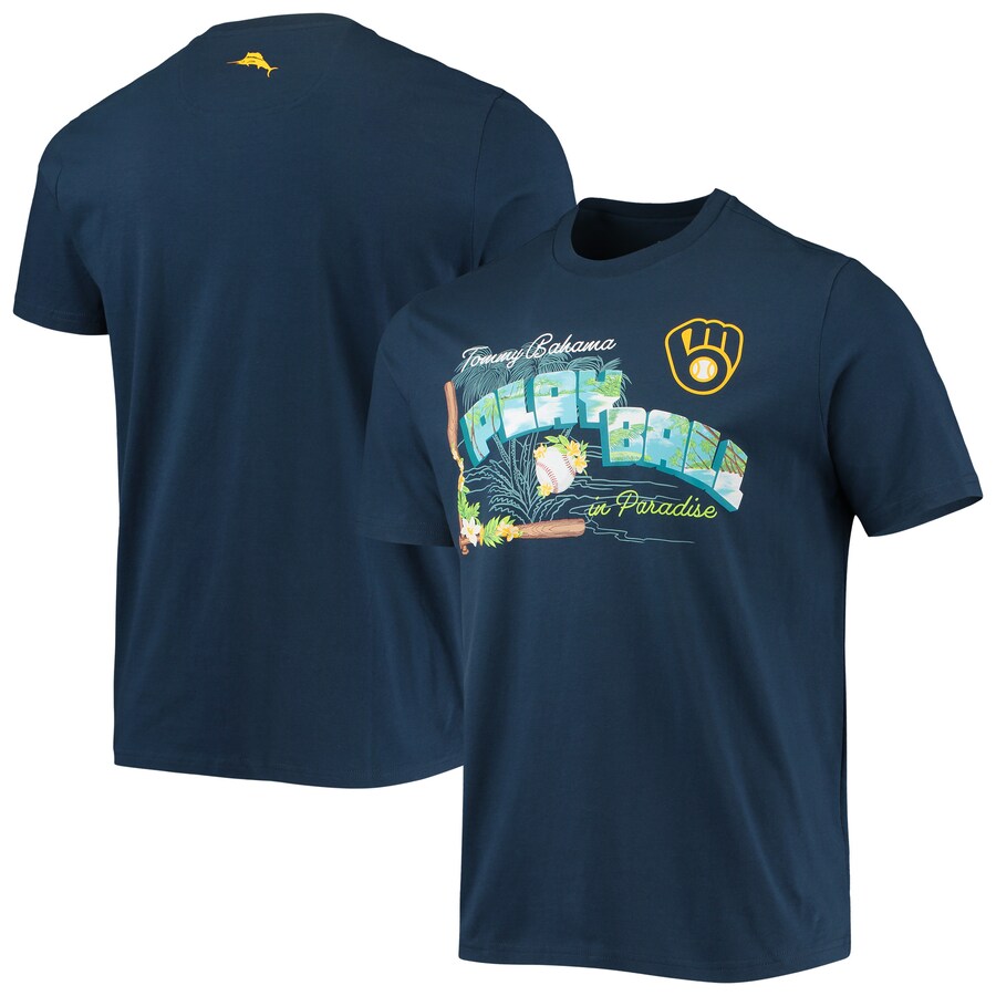 Men's Milwaukee Brewers Tommy Bahama Navy Play Ball T-Shirt