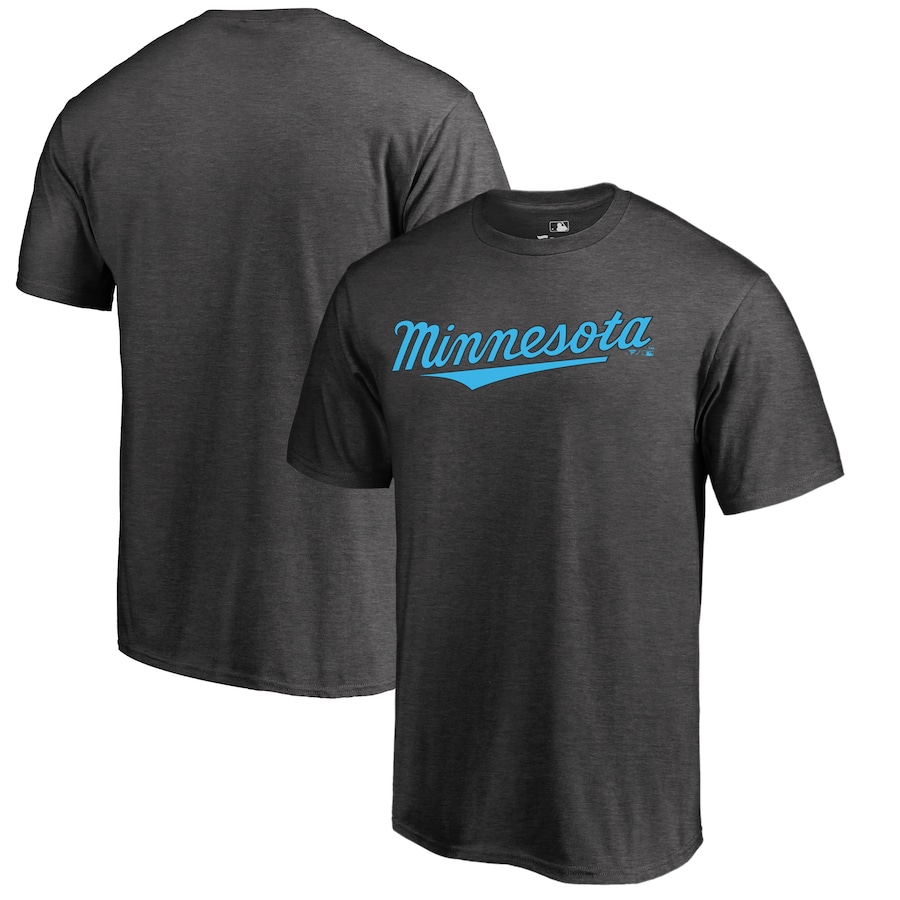 Men's Minnesota Twins Heather Gray 2019 Father's Day Blue Wordmark T-Shirt Men's Minnesota Twins Heather Gray 2019 Father's Day Blue Wordmark T-Shirt