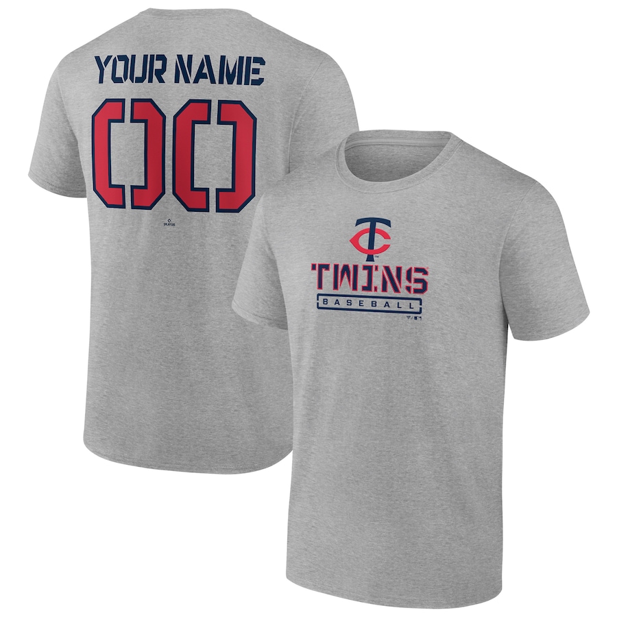 Men's Minnesota Twins Heather Gray Evanston Stencil Personalized T-Shirt