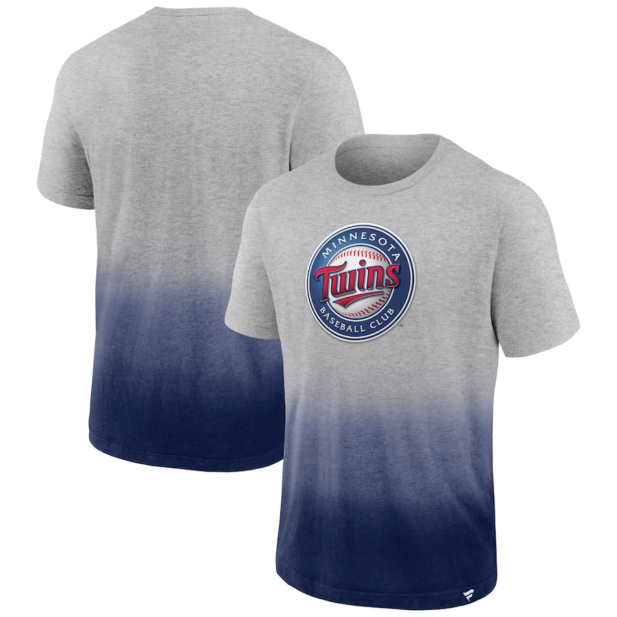 Men's Minnesota Twins Heathered Gray/Heathered Navy Iconic Team Ombre Dip-Dye T-Shirt