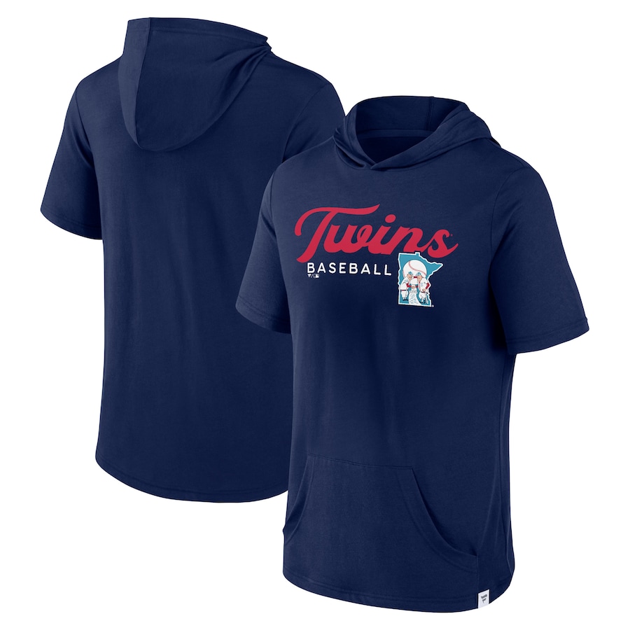 Men's Minnesota Twins Navy Offensive Strategy Short Sleeve Pullover Hoodie