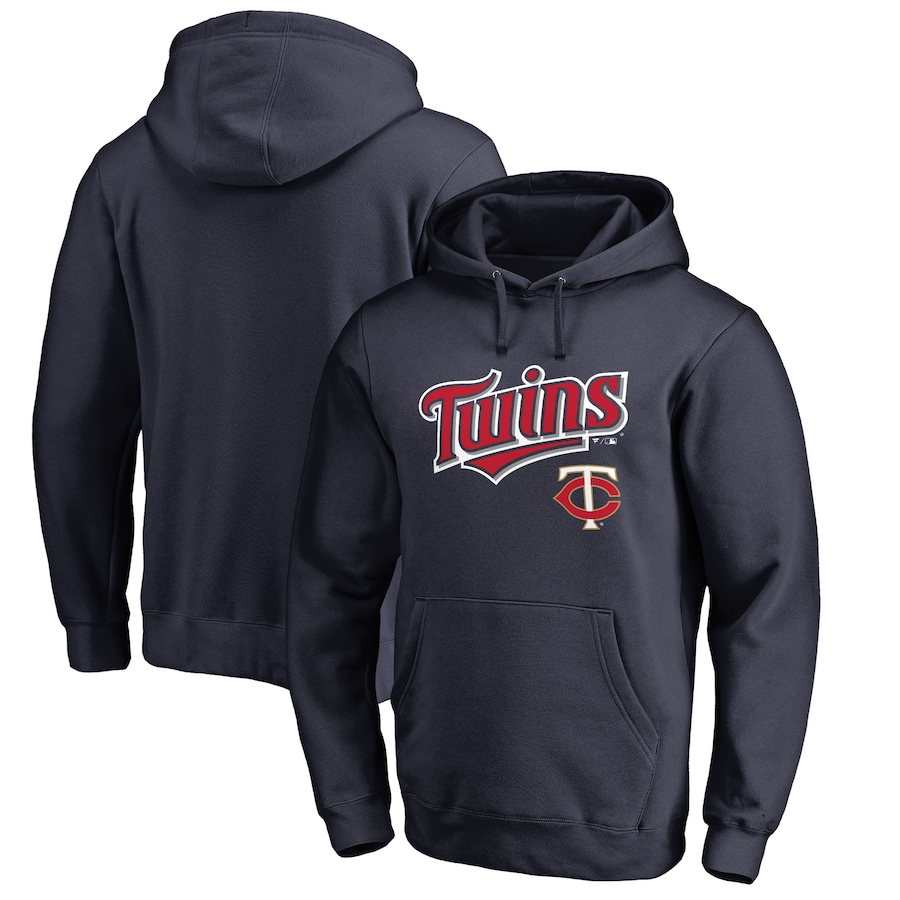 Men's Minnesota Twins Navy Team Lockup Fitted Pullover Hoodie