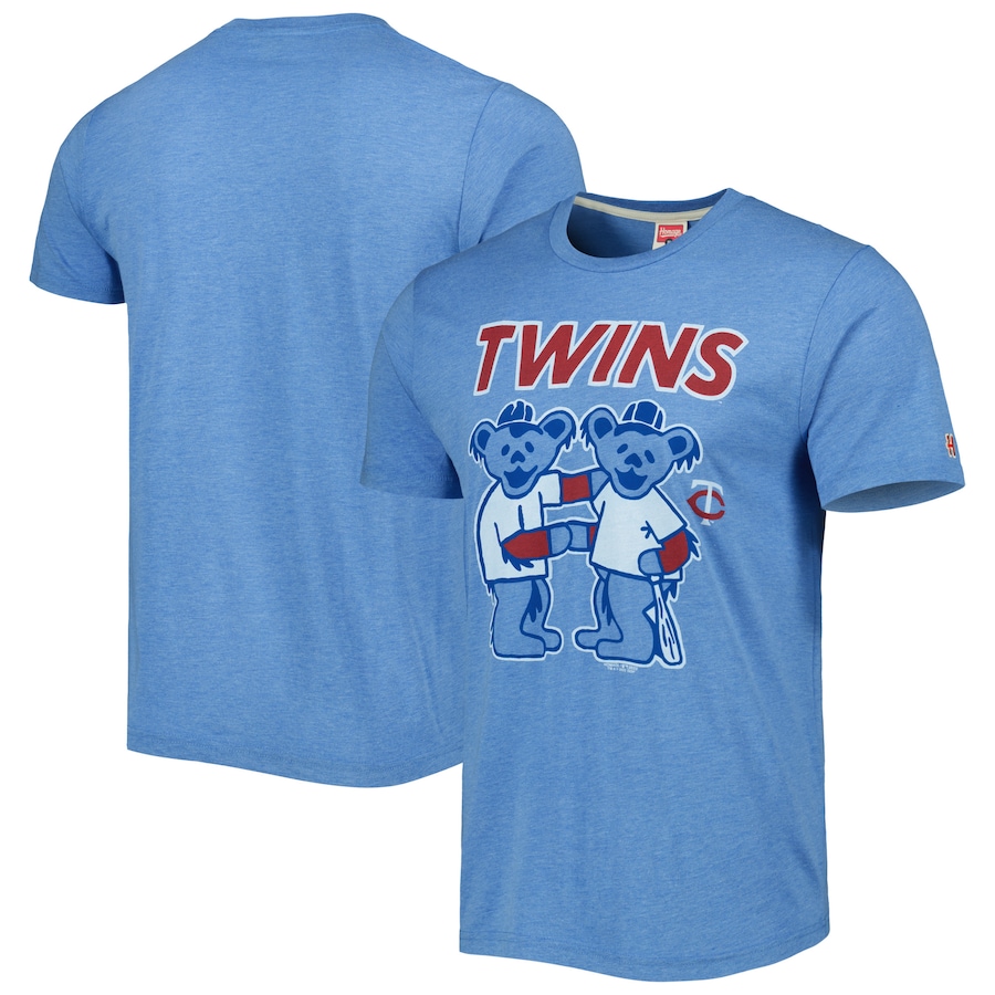 Men's Minnesota Twins Homage Light Blue Grateful Dead Tri-Blend T-Shirt