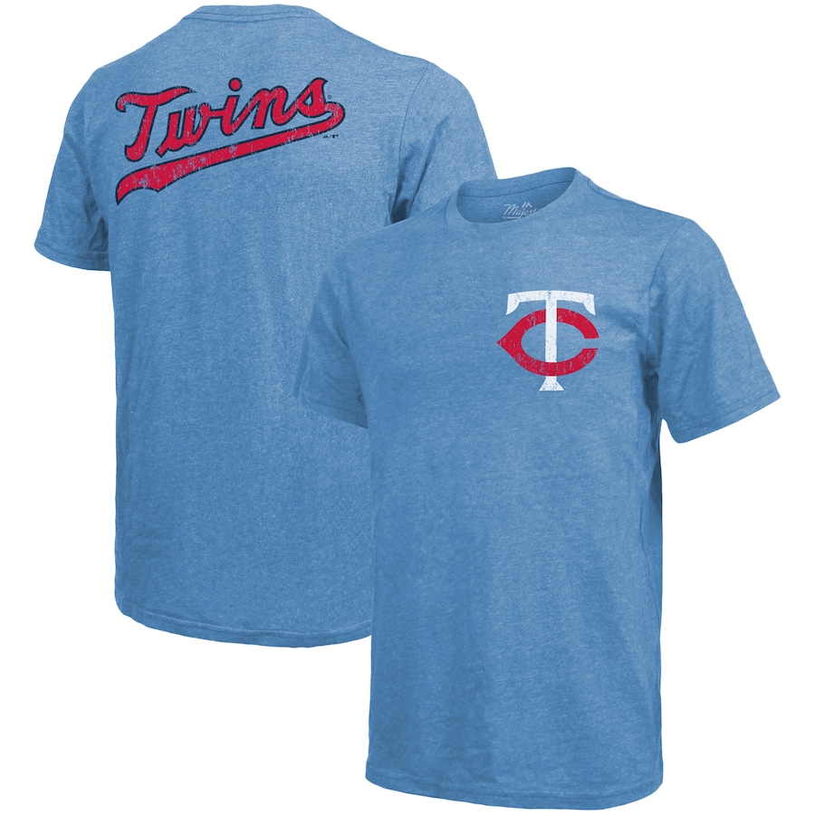 Men's Minnesota Twins Majestic Threads Light Blue Throwback Logo Tri-Blend T-Shirt