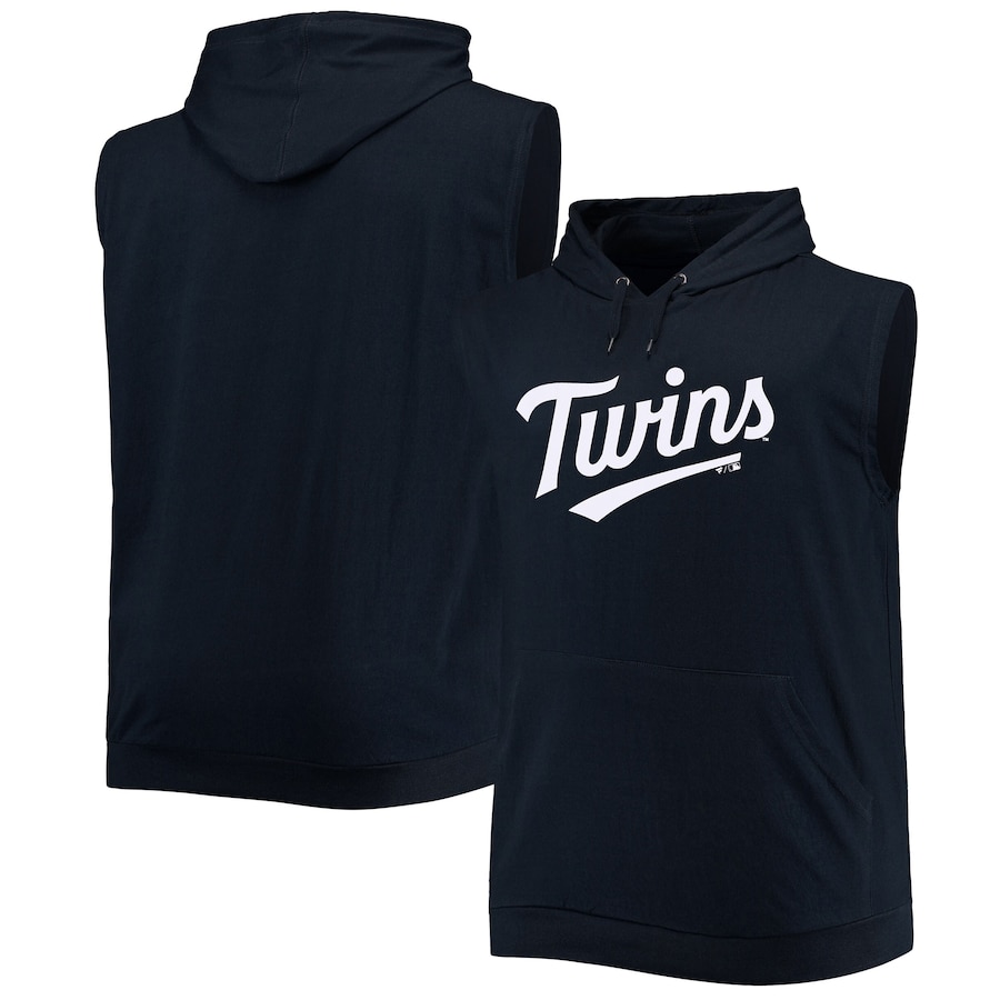 Men's Minnesota Twins Navy Jersey Muscle Sleeveless Pullover Hoodie Men's Minnesota Twins Navy Jersey Muscle Sleeveless Pullover Hoodie