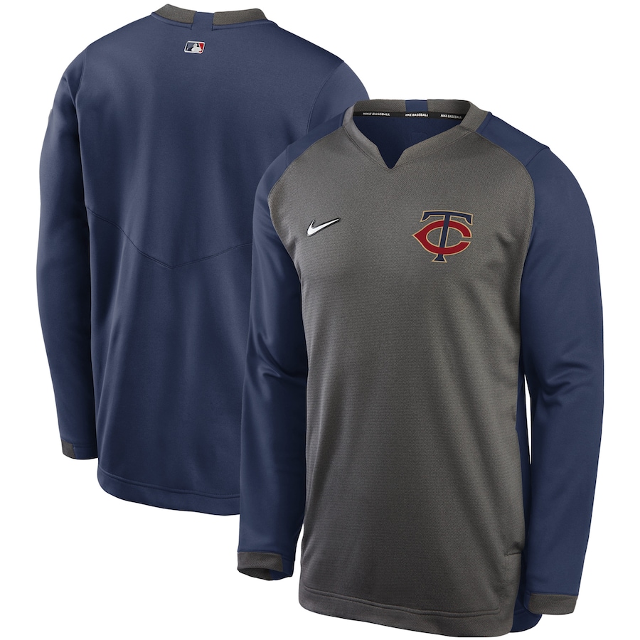 Men's Minnesota Twins Nike Charcoal/Navy Authentic Collection Thermal Crew Performance Pullover Sweatshirt Men's Minnesota Twins Nike Charcoal/Navy Authentic Collection Thermal Crew Performance Pullover Sweatshirt