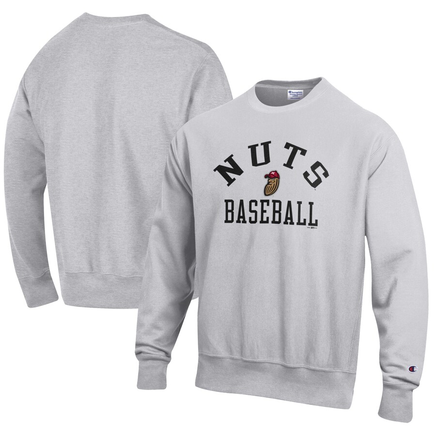 Men's Modesto Nuts Champion Gray Baseball Reverse Weave Pullover Sweatshirt