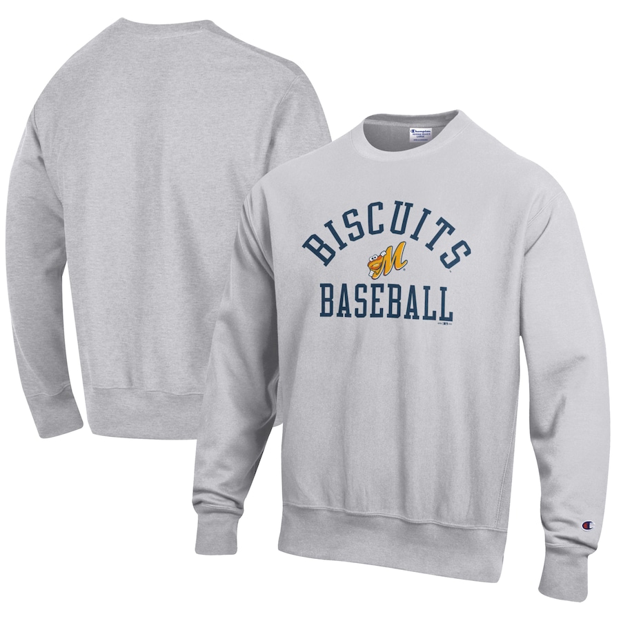 Men's Montgomery Biscuits Champion Gray Baseball Reverse Weave Pullover Sweatshirt Men's Montgomery Biscuits Champion Gray Baseball Reverse Weave Pullover Sweatshirt