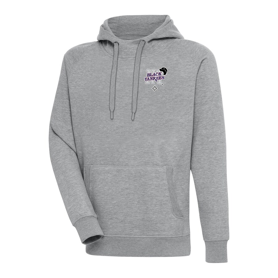 Men's New York Black Yankees Antigua Heather Gray Victory Pullover Hoodie Men's New York Black Yankees Antigua Heather Gray Victory Pullover Hoodie