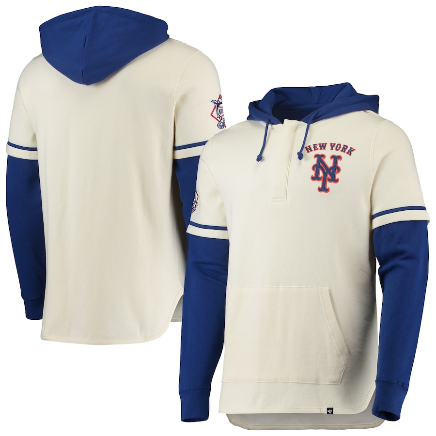 Men's New York Mets '47 Cream/Royal Shortstop Quarter-Snap Hoodie Jacket Men's New York Mets '47 Cream/Royal Shortstop Quarter-Snap Hoodie Jacket