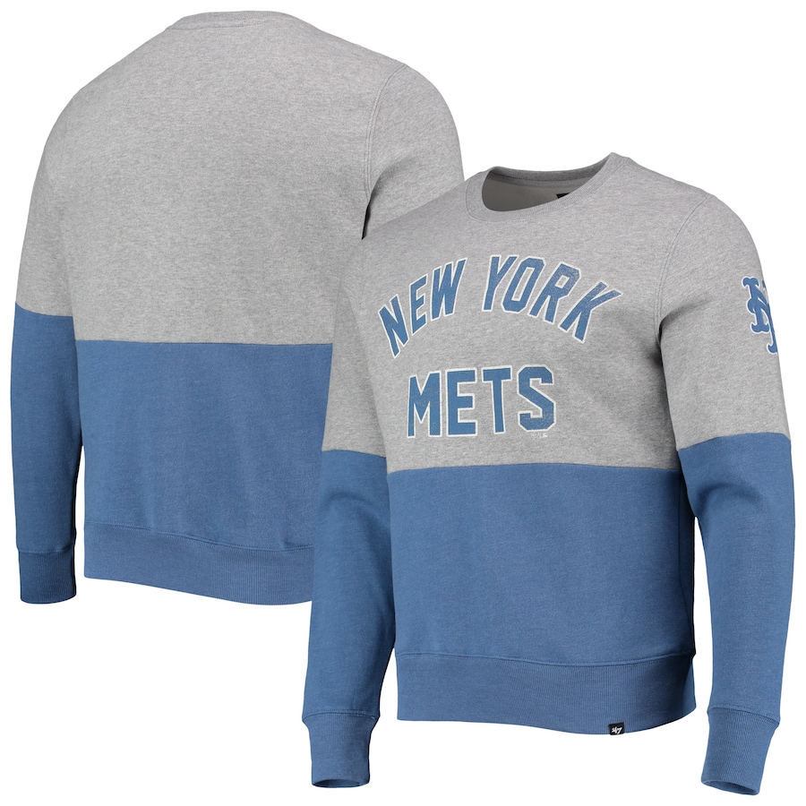 Men's New York Mets '47 Heathered Gray/Heathered Royal Two-Toned Team Pullover Sweatshirt