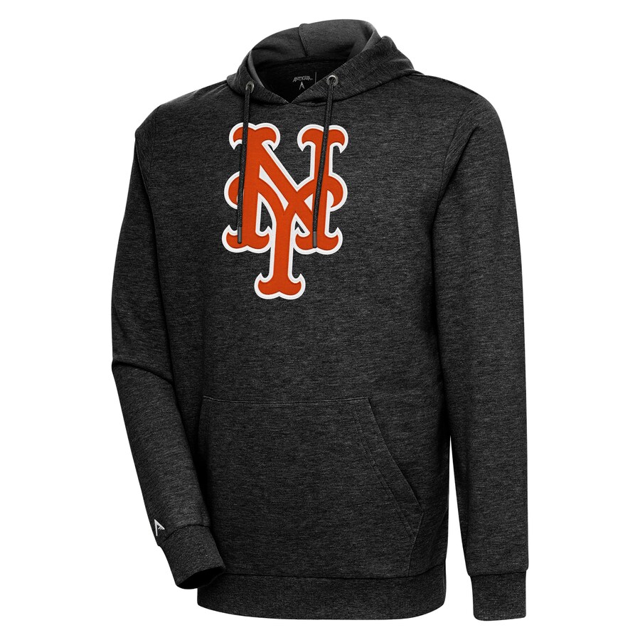 Men's New York Mets Antigua Heather Black Action Pullover Hoodie