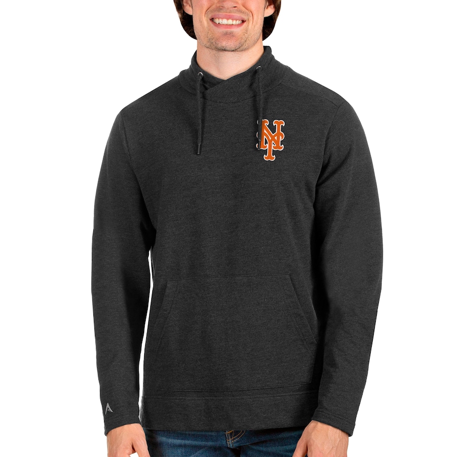 Men's New York Mets Antigua Heathered Black Team Reward Pullover Sweatshirt