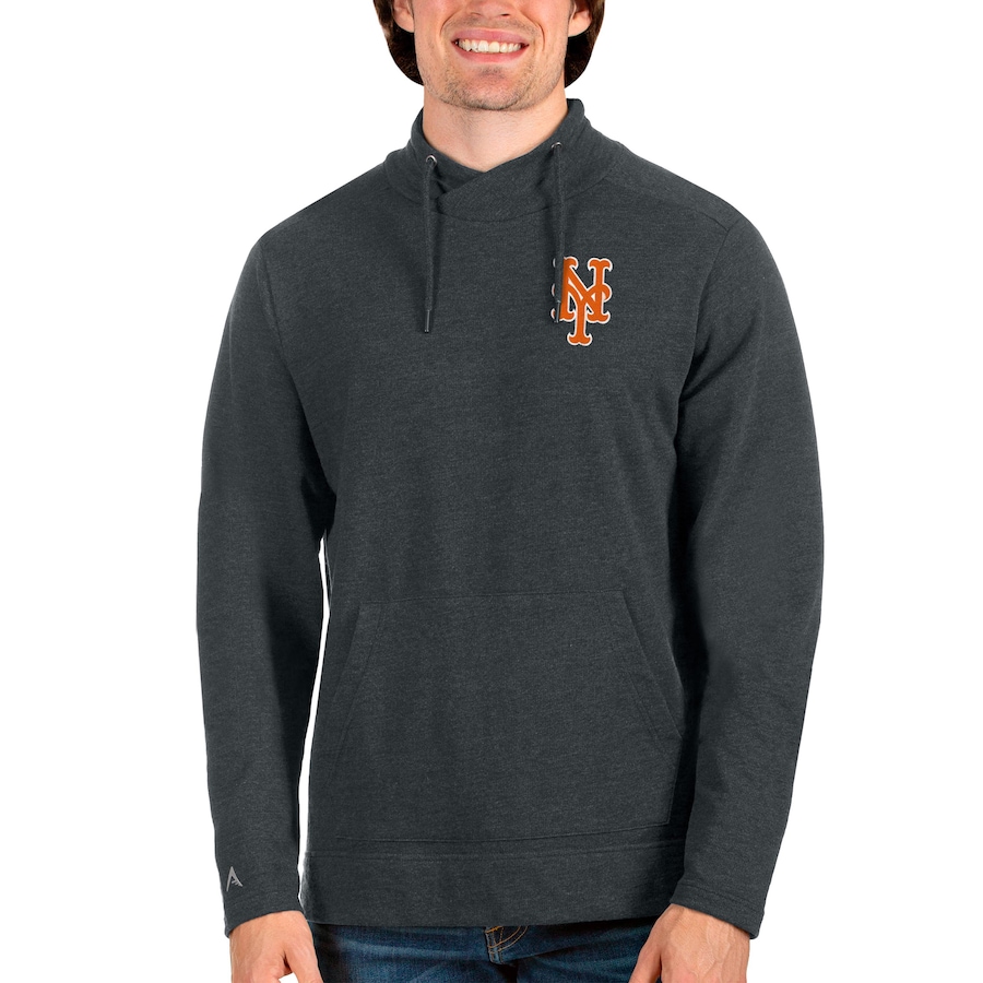 Men's New York Mets Antigua Heathered Charcoal Team Reward Pullover Sweatshirt