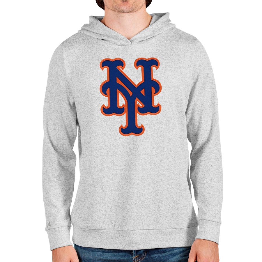 Men's New York Mets Antigua Heathered Gray Team Logo Absolute Pullover Hoodie